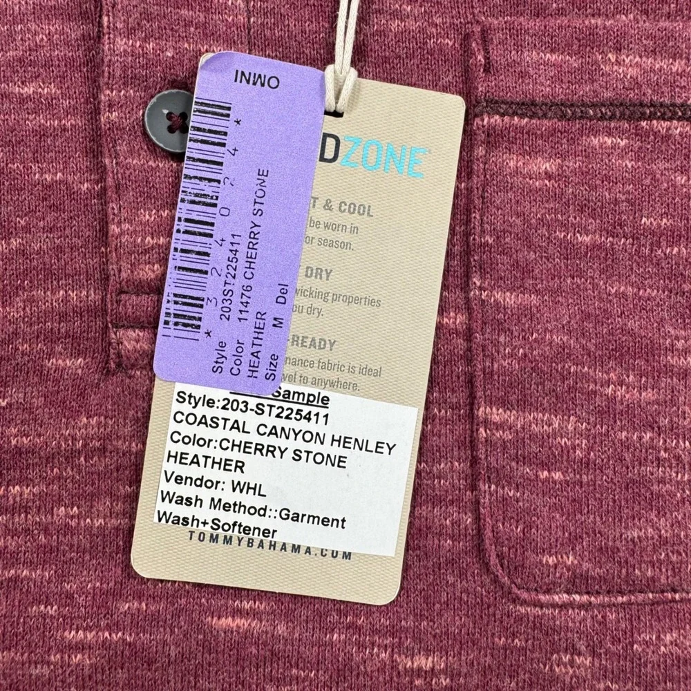Tommy Bahama Mens Coastal Canyon Henley IslandZone Long‎ Sleeve Cherry Stone M